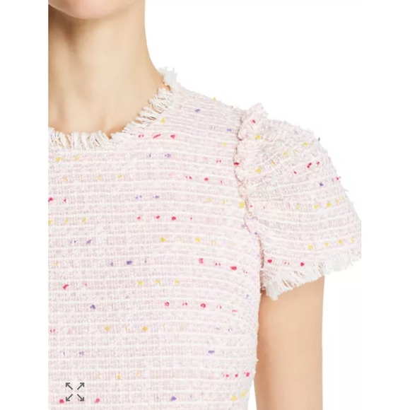 Kate Spade NY Tweed Fringe Colorful Trimmed Mini Dress Pink Puff Sleeve Size 12 - Picture 3 of 16